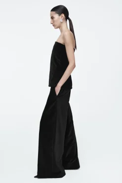 Discount COS RELAXED VELVET WIDE-LEG PANTS BLACK