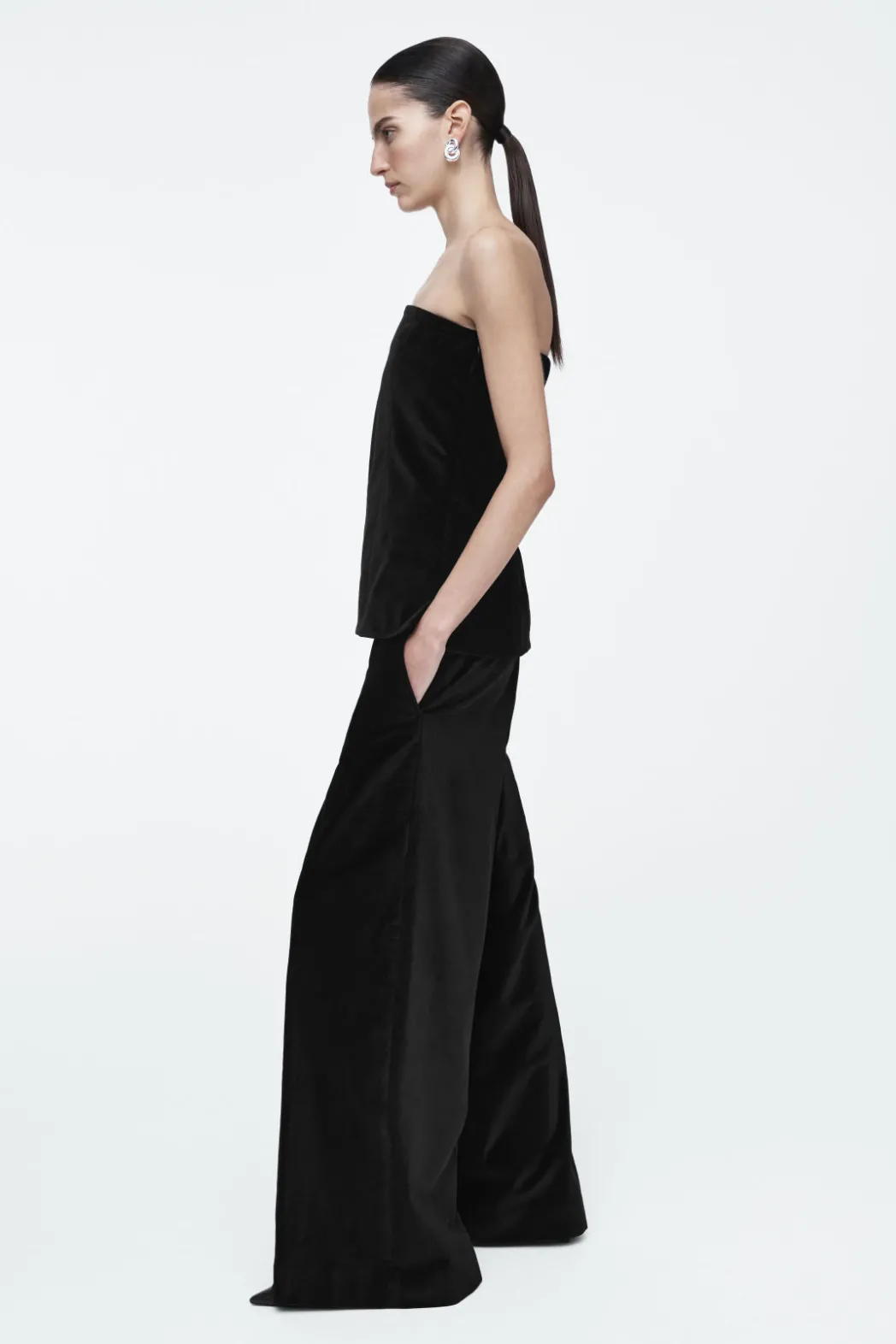 Discount COS RELAXED VELVET WIDE-LEG PANTS BLACK