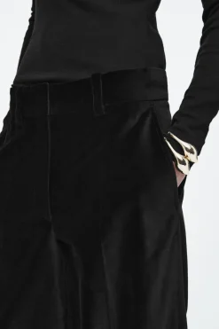 Discount COS RELAXED VELVET WIDE-LEG PANTS BLACK