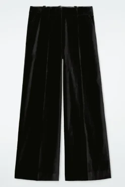 Discount COS RELAXED VELVET WIDE-LEG PANTS BLACK