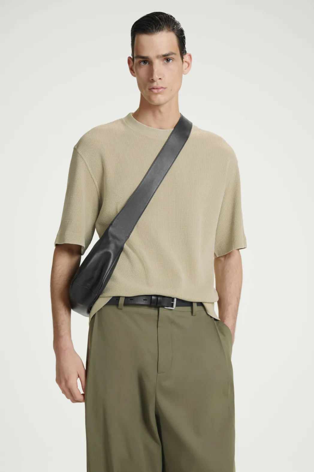 Best COS RELAXED WAFFLE-TEXTURE COTTON-JERSEY T-SHIRT STONE