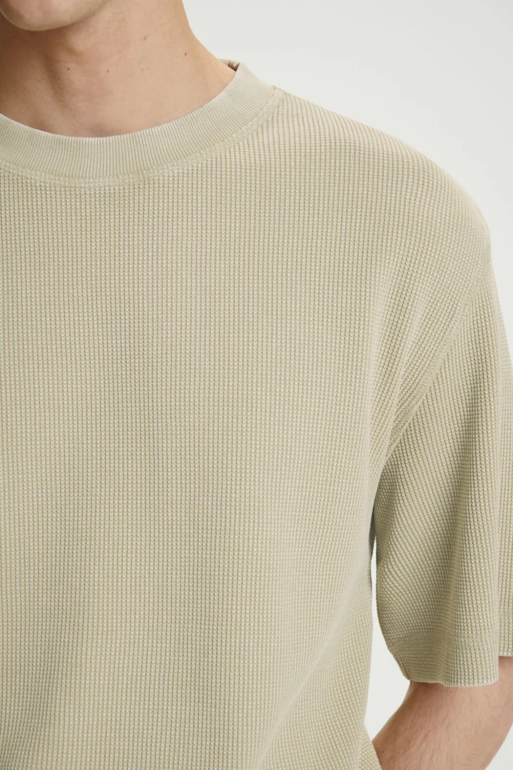 Best COS RELAXED WAFFLE-TEXTURE COTTON-JERSEY T-SHIRT STONE