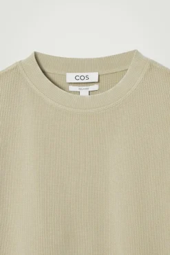 Best COS RELAXED WAFFLE-TEXTURE COTTON-JERSEY T-SHIRT STONE