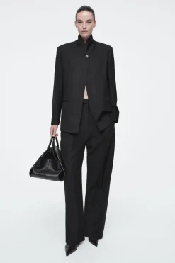 Discount COS RELAXED WOOL BARREL-LEG PANTS BLACK