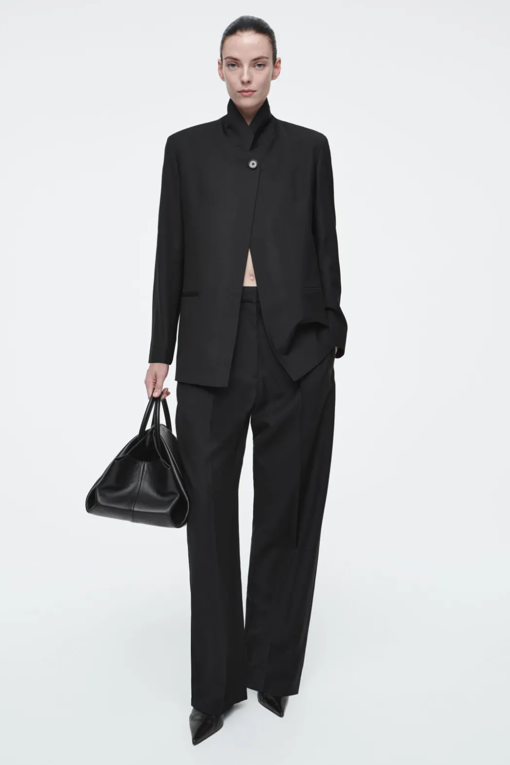 Discount COS RELAXED WOOL BARREL-LEG PANTS BLACK
