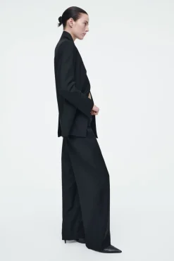 Discount COS RELAXED WOOL BARREL-LEG PANTS BLACK