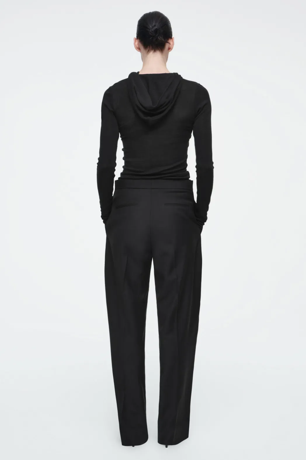 Discount COS RELAXED WOOL BARREL-LEG PANTS BLACK