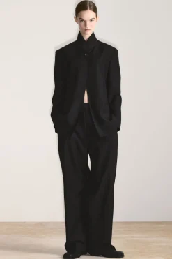 Discount COS RELAXED WOOL BARREL-LEG PANTS BLACK