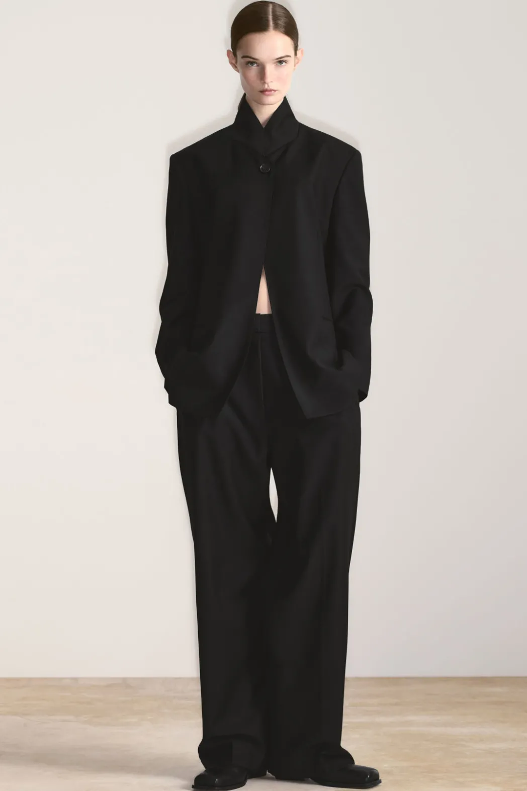 Discount COS RELAXED WOOL BARREL-LEG PANTS BLACK