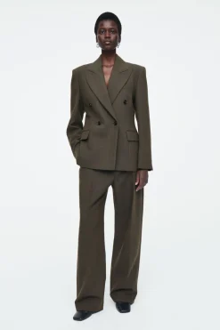 Online COS RELAXED WOOL BARREL-LEG PANTS DARK KHAKI