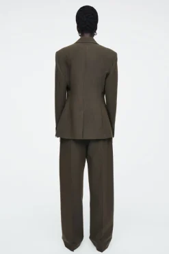Online COS RELAXED WOOL BARREL-LEG PANTS DARK KHAKI