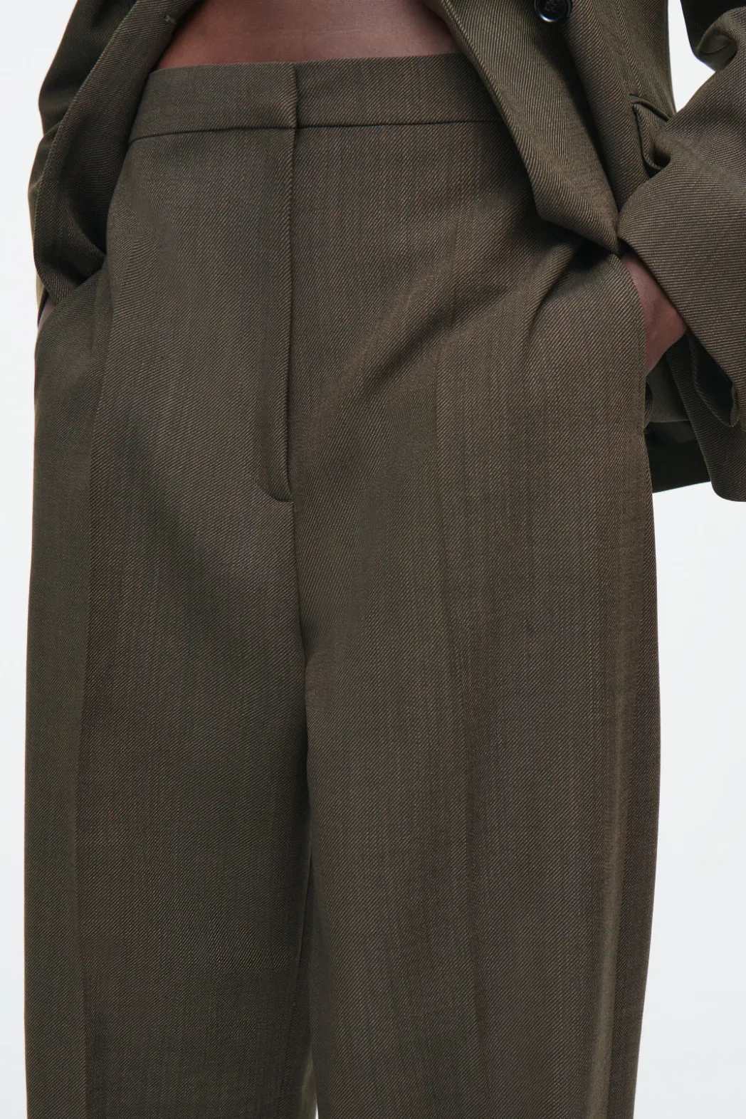 Online COS RELAXED WOOL BARREL-LEG PANTS DARK KHAKI