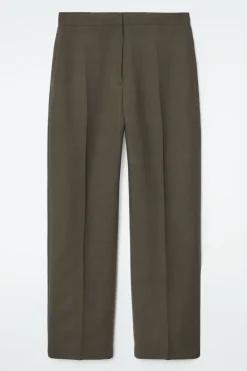 Online COS RELAXED WOOL BARREL-LEG PANTS DARK KHAKI