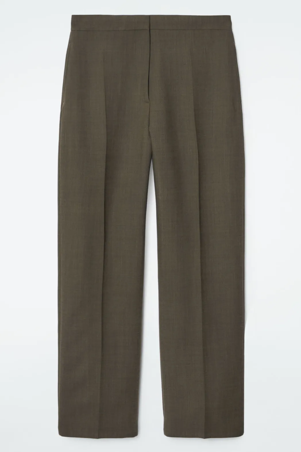 Online COS RELAXED WOOL BARREL-LEG PANTS DARK KHAKI