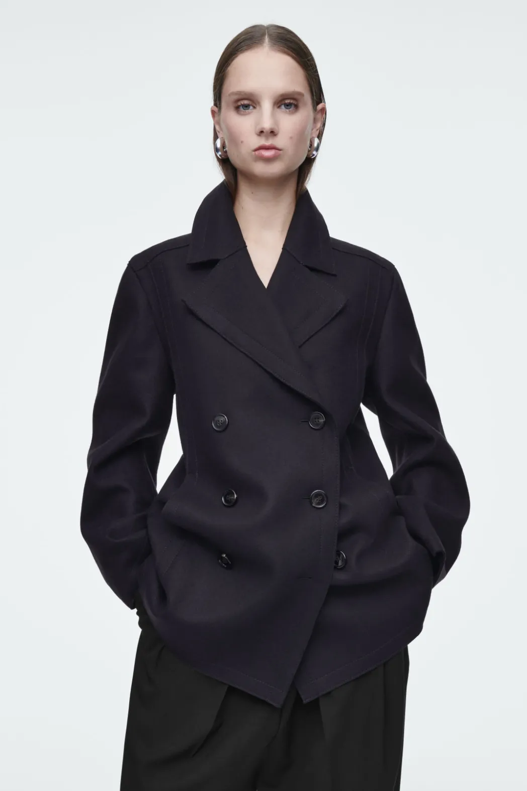 Sale COS RELAXED WOOL PEA COAT NAVY