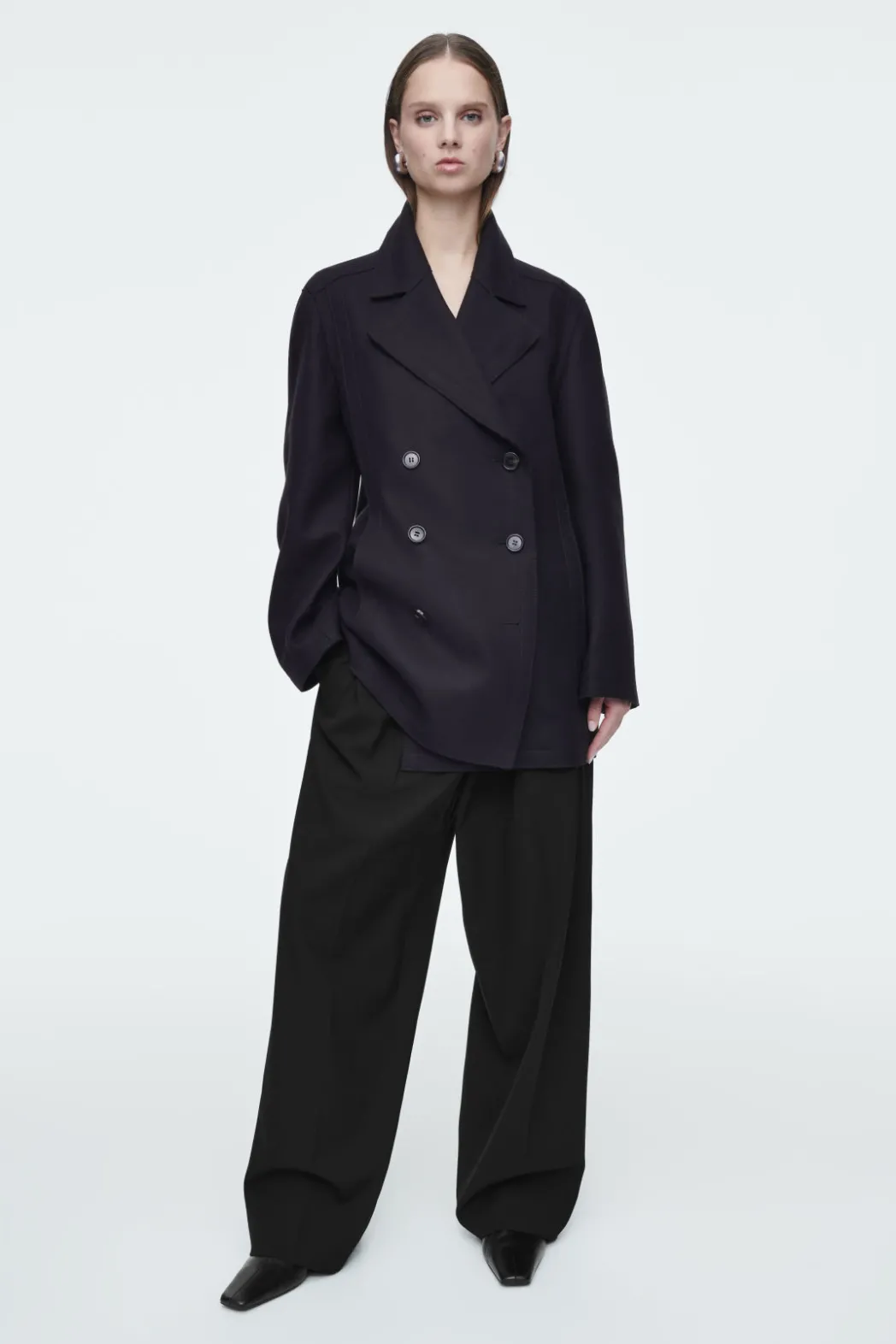 Sale COS RELAXED WOOL PEA COAT NAVY