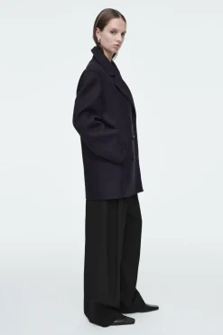 Sale COS RELAXED WOOL PEA COAT NAVY