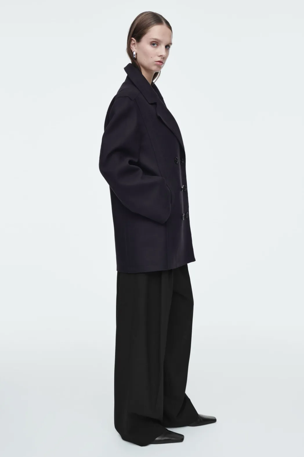 Sale COS RELAXED WOOL PEA COAT NAVY