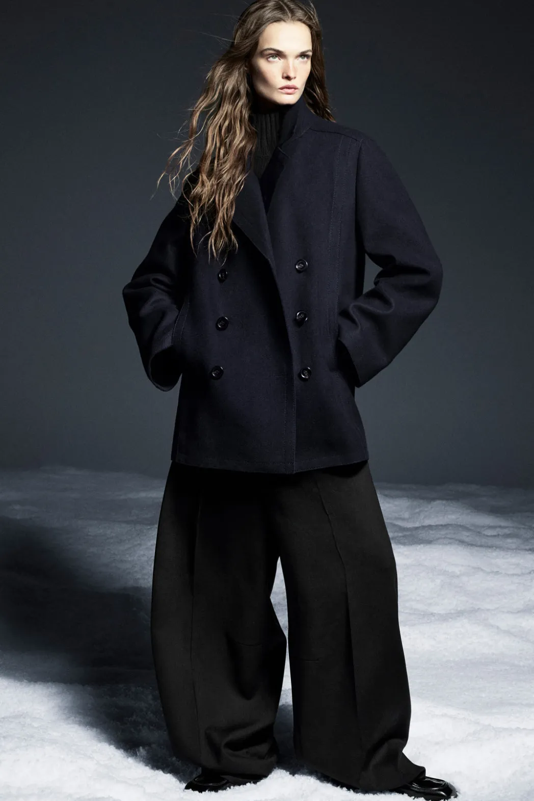 Sale COS RELAXED WOOL PEA COAT NAVY