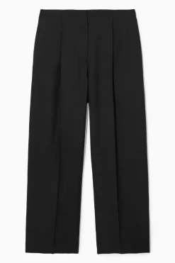 Discount COS RELAXED WOOL WIDE-LEG PANTS BLACK