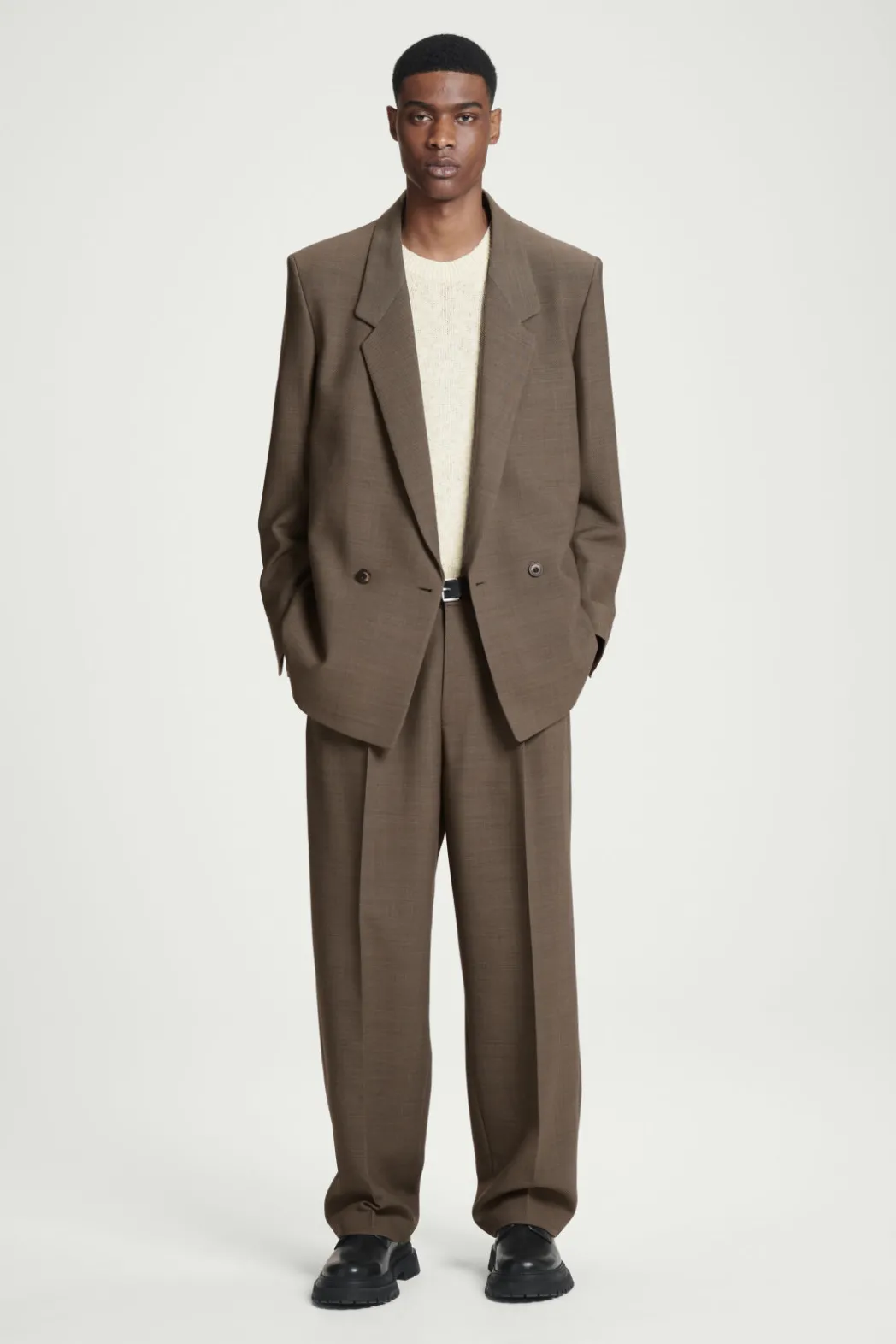 Discount COS RELAXED WOOL-BLEND TAPERED PANTS DARK BEIGE