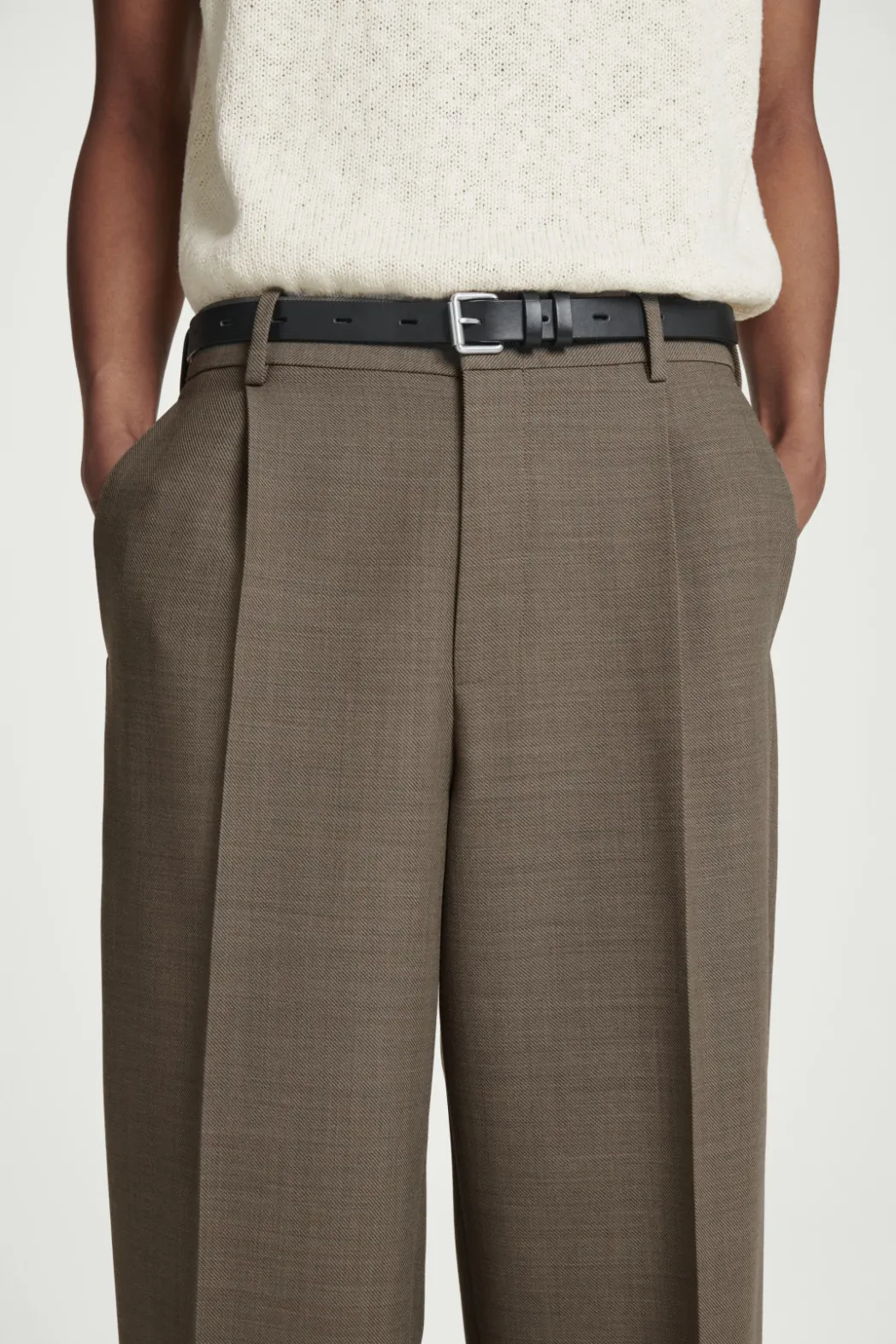 Discount COS RELAXED WOOL-BLEND TAPERED PANTS DARK BEIGE