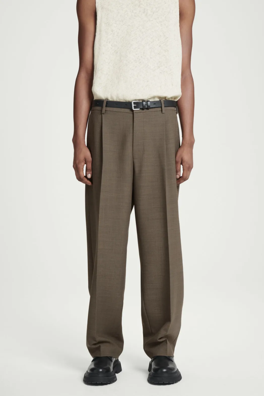 Discount COS RELAXED WOOL-BLEND TAPERED PANTS DARK BEIGE