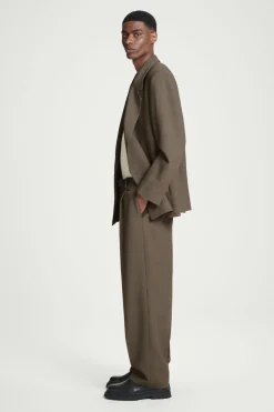 Discount COS RELAXED WOOL-BLEND TAPERED PANTS DARK BEIGE