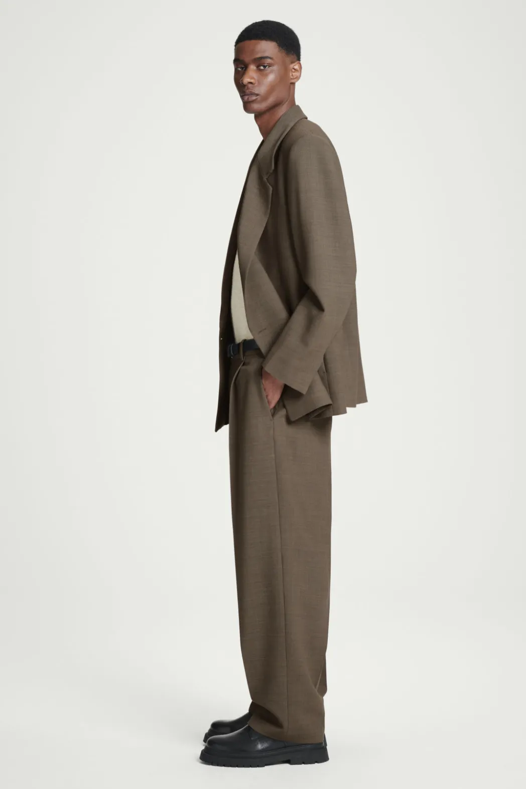 Discount COS RELAXED WOOL-BLEND TAPERED PANTS DARK BEIGE