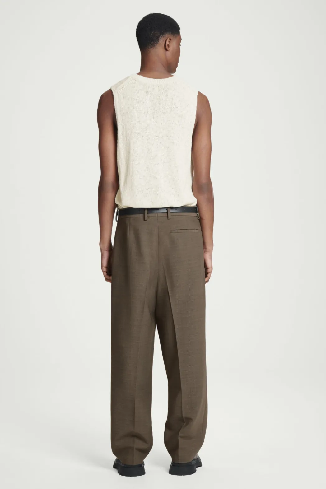 Discount COS RELAXED WOOL-BLEND TAPERED PANTS DARK BEIGE