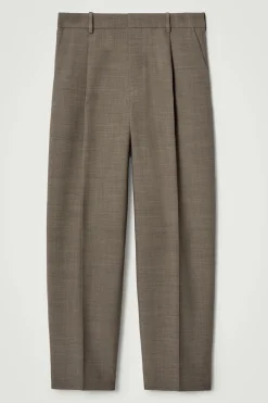 Discount COS RELAXED WOOL-BLEND TAPERED PANTS DARK BEIGE