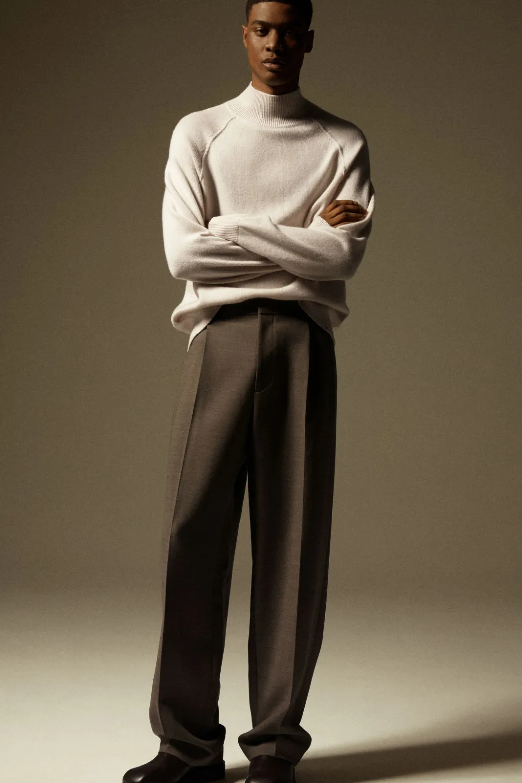 Discount COS RELAXED WOOL-BLEND TAPERED PANTS DARK BEIGE