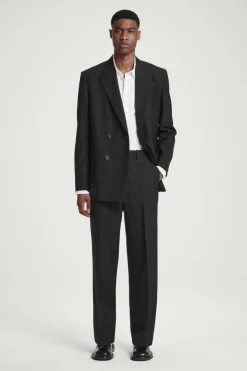 Outlet COS RELAXED WOOL-HOPSACK STRAIGHT-LEG PANTS BLACK