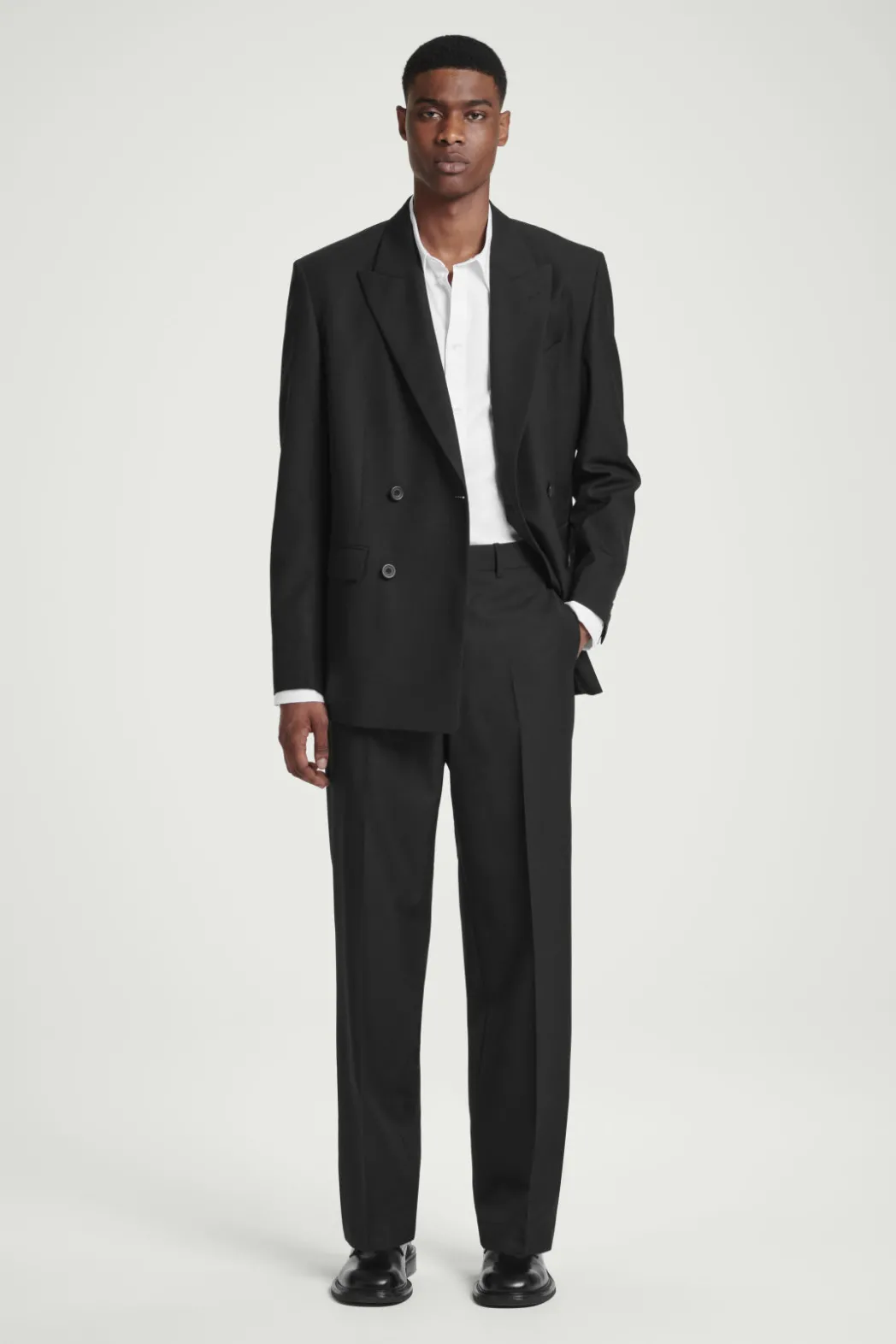 Outlet COS RELAXED WOOL-HOPSACK STRAIGHT-LEG PANTS BLACK