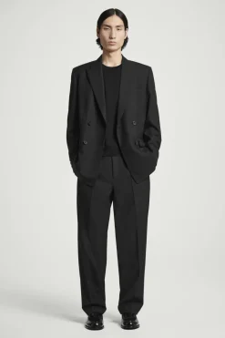 Outlet COS RELAXED WOOL-HOPSACK STRAIGHT-LEG PANTS BLACK