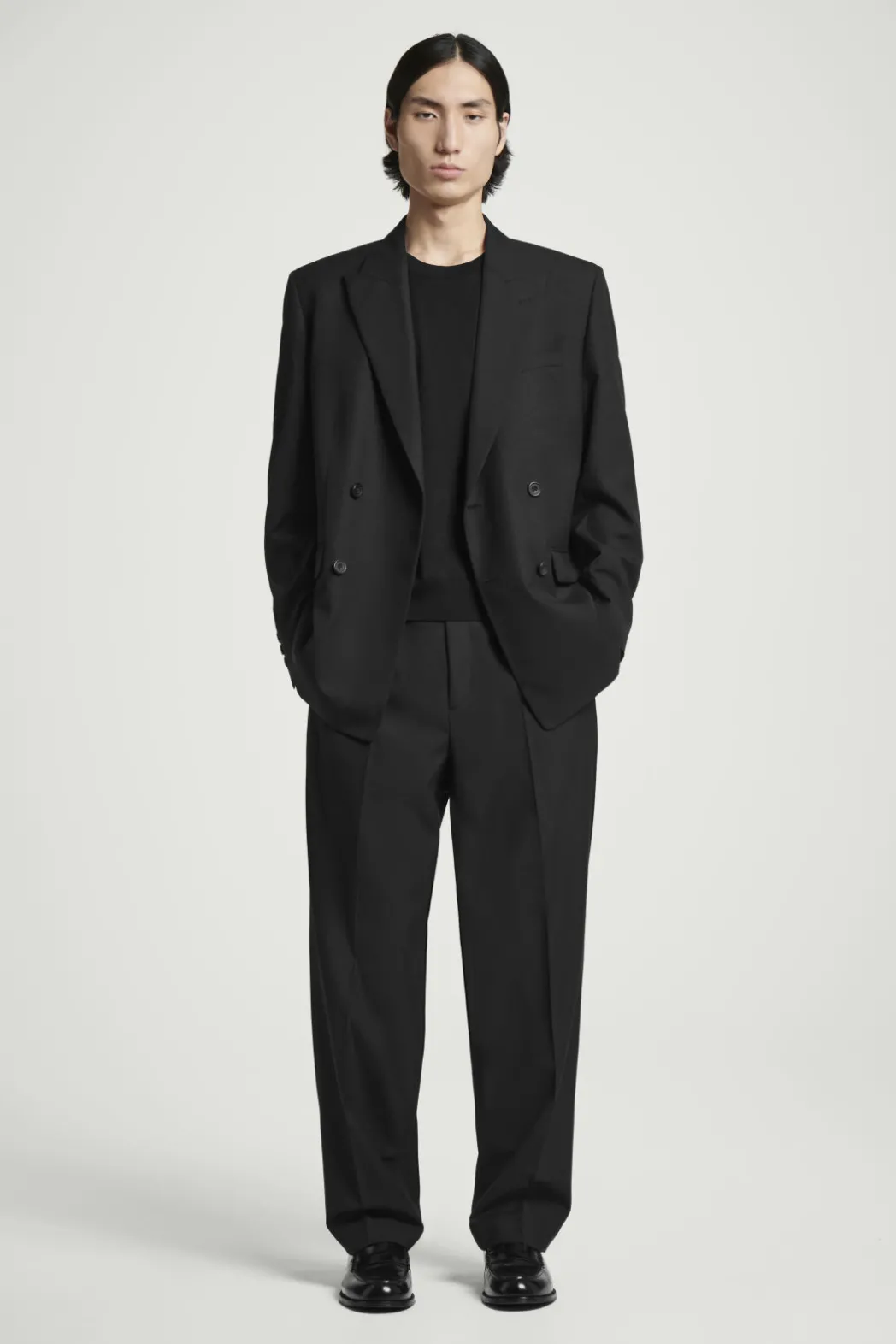 Outlet COS RELAXED WOOL-HOPSACK STRAIGHT-LEG PANTS BLACK