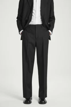Outlet COS RELAXED WOOL-HOPSACK STRAIGHT-LEG PANTS BLACK