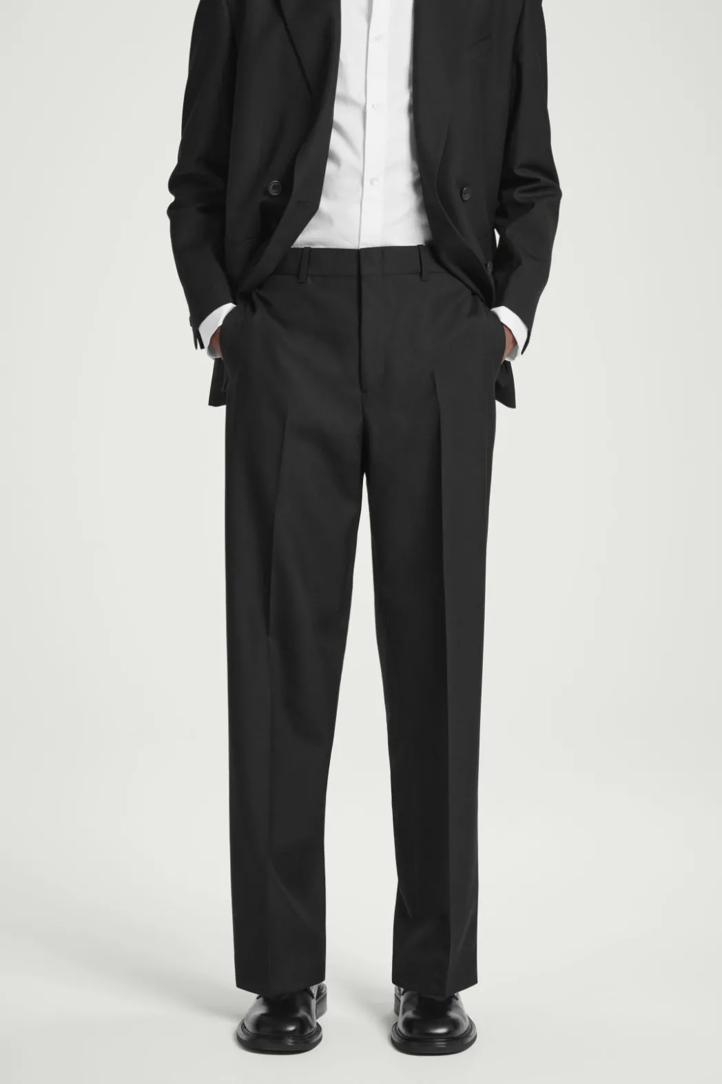 Outlet COS RELAXED WOOL-HOPSACK STRAIGHT-LEG PANTS BLACK