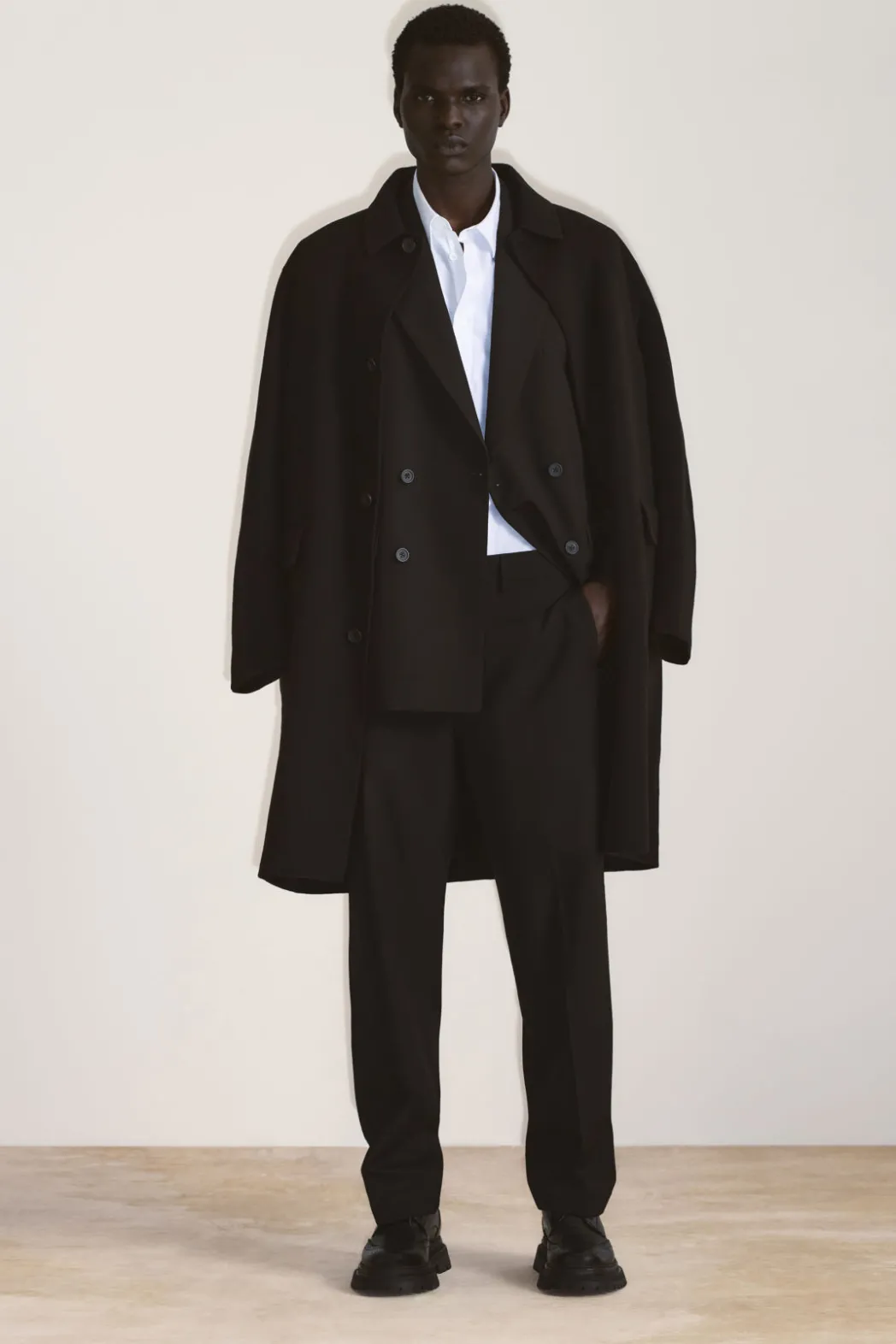 Outlet COS RELAXED WOOL-HOPSACK STRAIGHT-LEG PANTS BLACK
