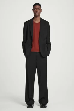 Outlet COS RELAXED WOOL-HOPSACK STRAIGHT-LEG PANTS BLACK