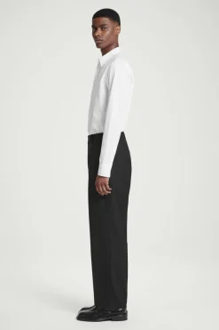 Outlet COS RELAXED WOOL-HOPSACK STRAIGHT-LEG PANTS BLACK