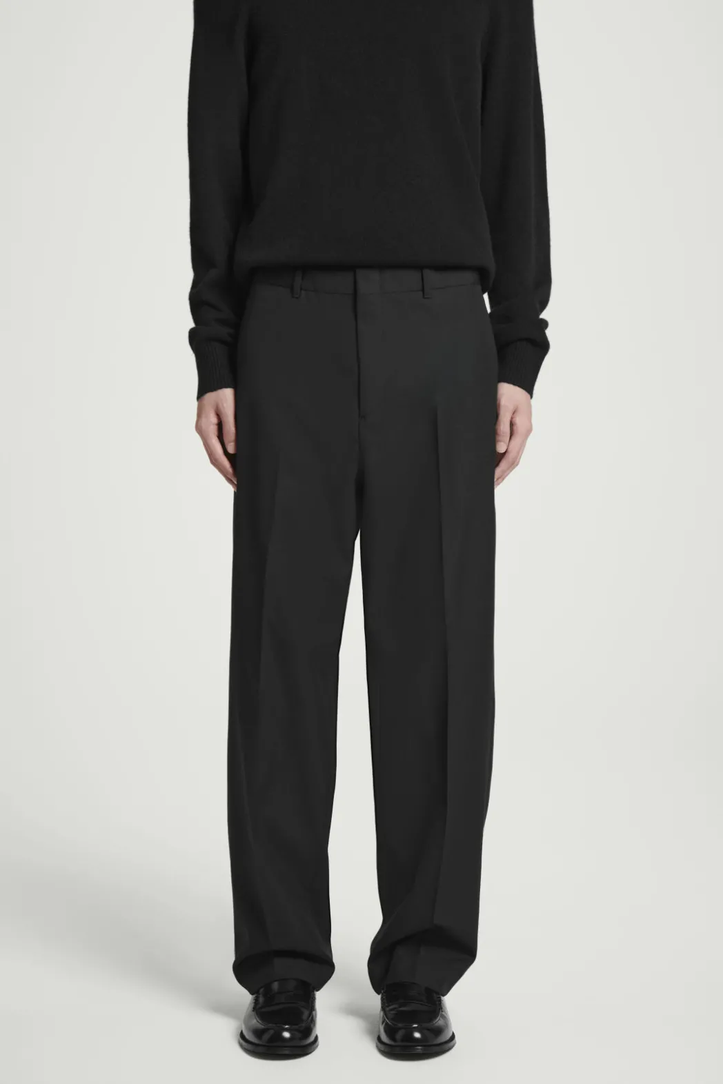 Outlet COS RELAXED WOOL-HOPSACK STRAIGHT-LEG PANTS BLACK