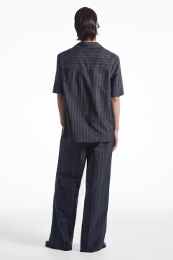 COS RELAXED ZIGZAG STRIPE COTTON SHIRT NAVY BLUE