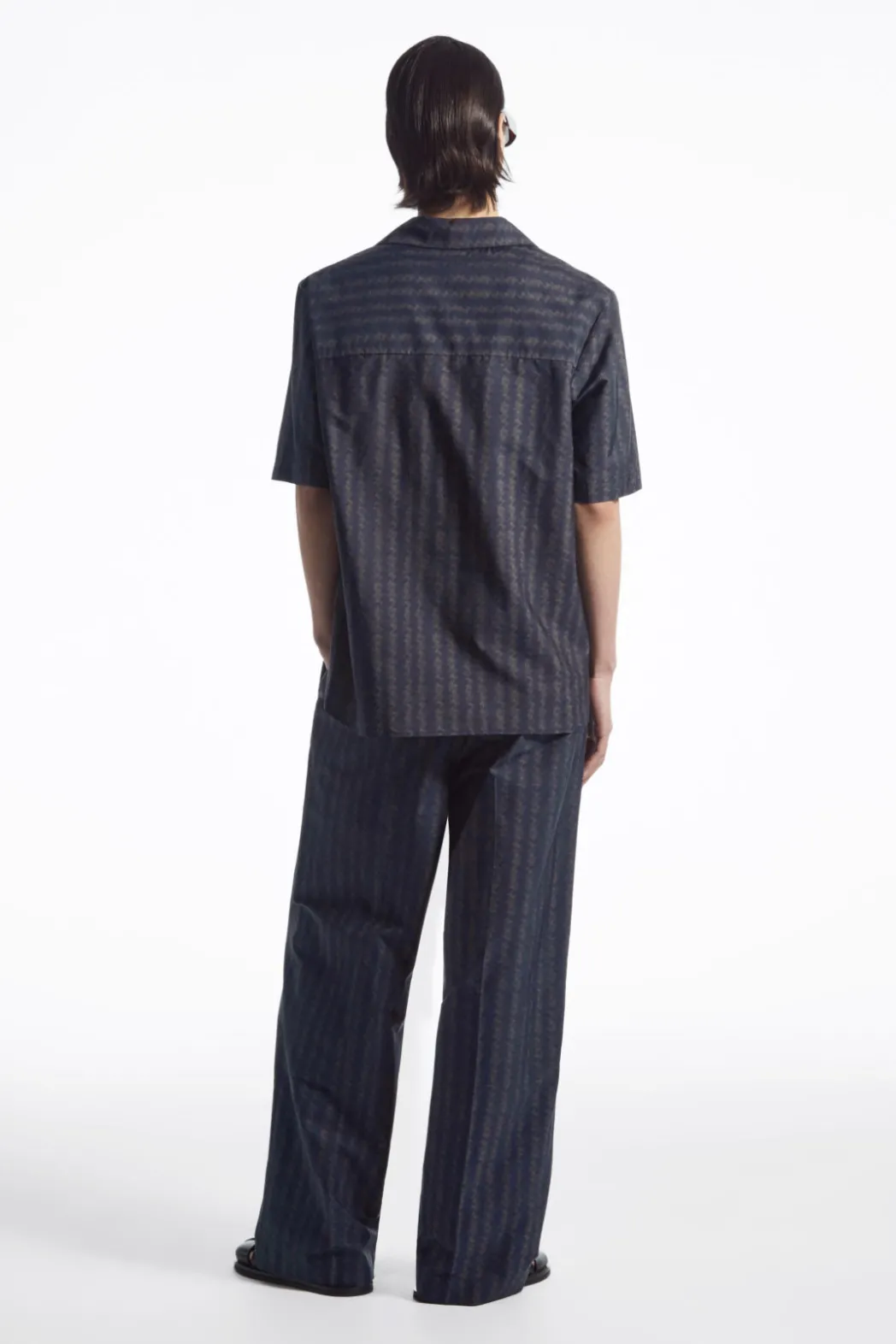 COS RELAXED ZIGZAG STRIPE COTTON SHIRT NAVY BLUE