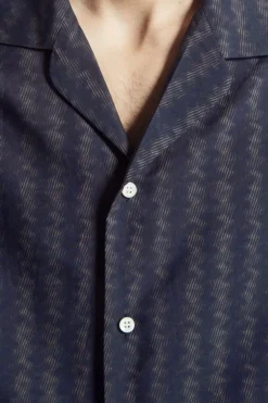 COS RELAXED ZIGZAG STRIPE COTTON SHIRT NAVY BLUE