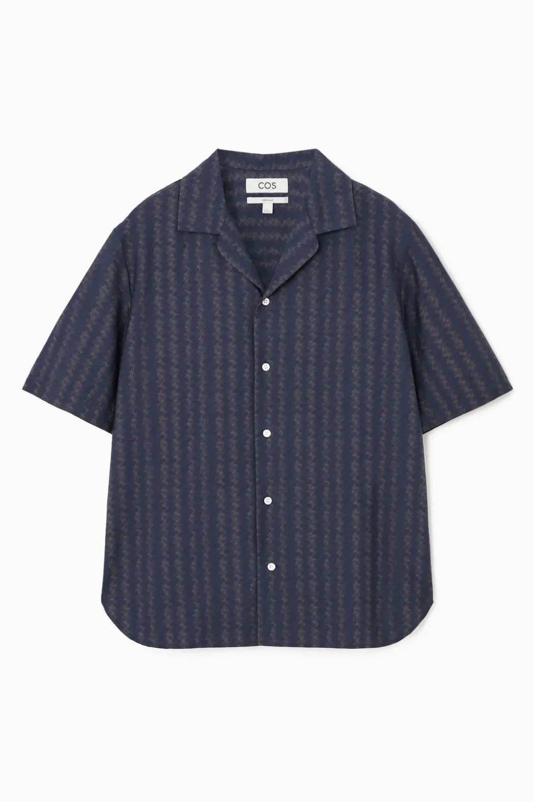 COS RELAXED ZIGZAG STRIPE COTTON SHIRT NAVY BLUE