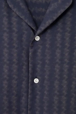 COS RELAXED ZIGZAG STRIPE COTTON SHIRT NAVY BLUE