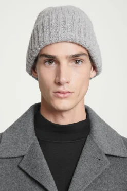 New COS RIBBED ALPACA-BLEND BEANIE GRAY