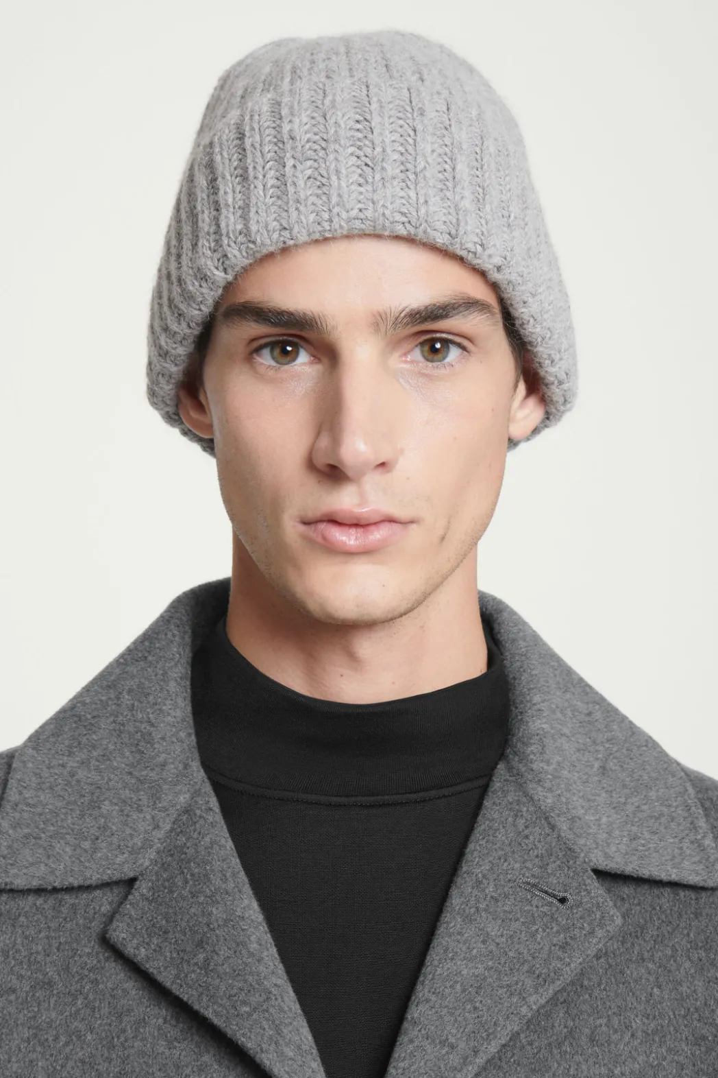 New COS RIBBED ALPACA-BLEND BEANIE GRAY