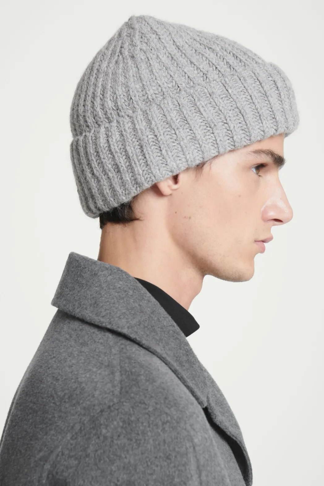New COS RIBBED ALPACA-BLEND BEANIE GRAY
